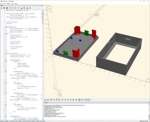 Finished model in OpenSCAD, including some of the wall of code used to generate the result